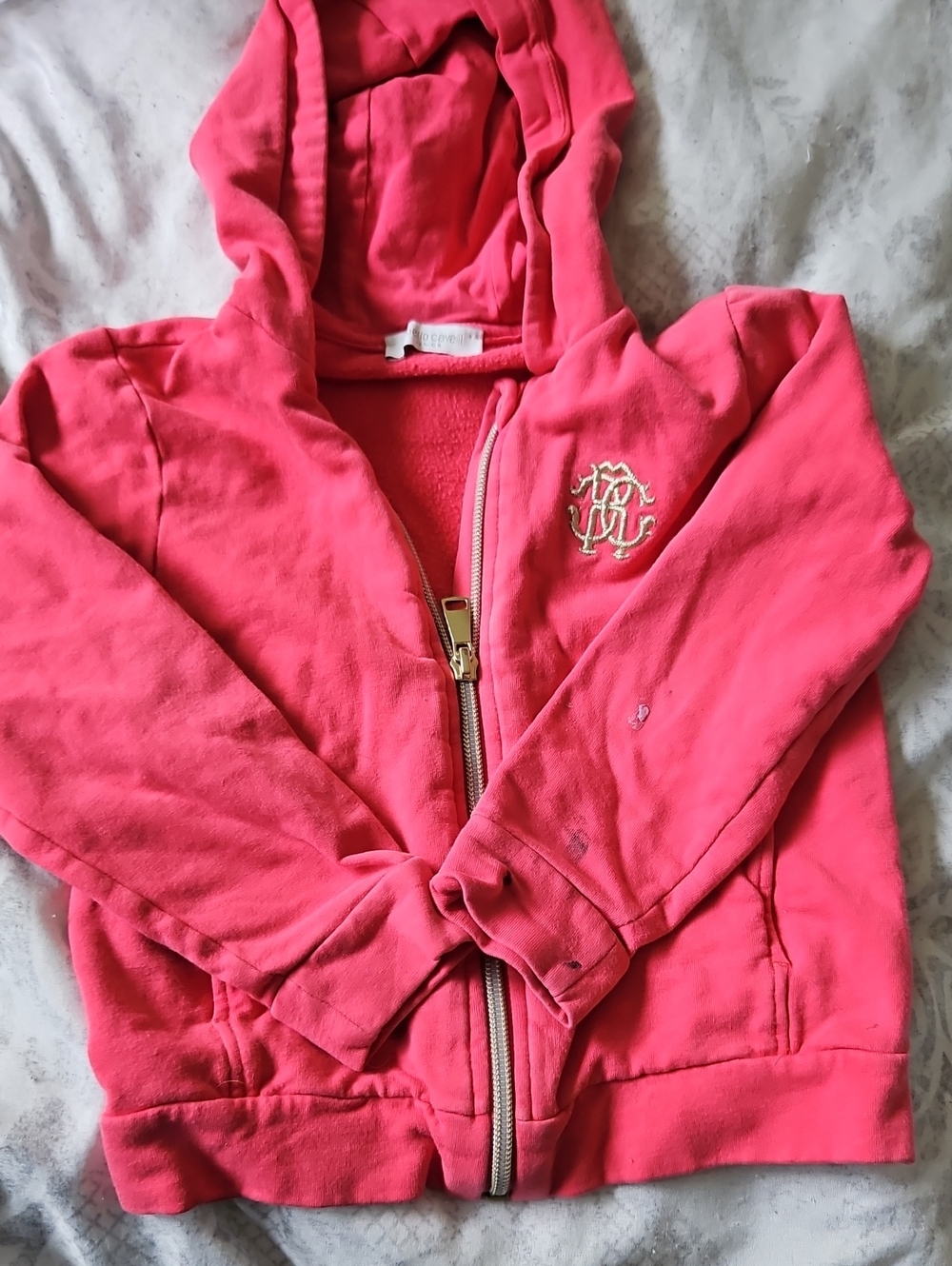 Roberto Cavalli Girls' Bright Pink Hooded Zip Sweatshirt